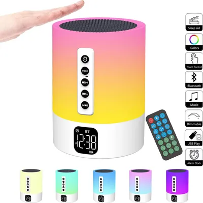 Obrázek produktu pro Budík Bluetooth s nočním světlem - dotykový displej, bílý šum, reproduktor, nápad na dárek pro teenagery/dívky/děti/ženy