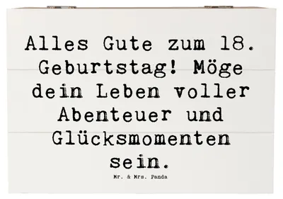 Produktbild von Mr. & Mrs. Panda Truhe Spruch 18. Geburtstag 22 x 15 cm - Weiß - Geschenk, Box, fotobox, Geburtstagswünsche, Aufbewahrungsbox Holz, Erwachsenwerden, aus, Meilenstein