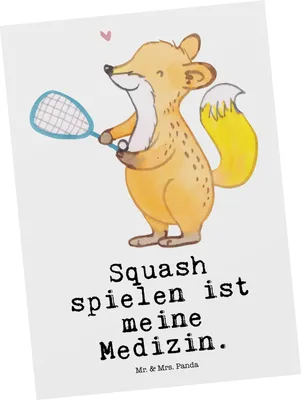 Produktbild von Mr. & Mrs. Panda Ansichtskarte Fuchs Squash spielen - Weiß - Geschenk, Squashhalle, Postkarte, Kunstkarten, Grußkarte, Ballsport, Postkarten, Ansichtskarten, Fotokarte