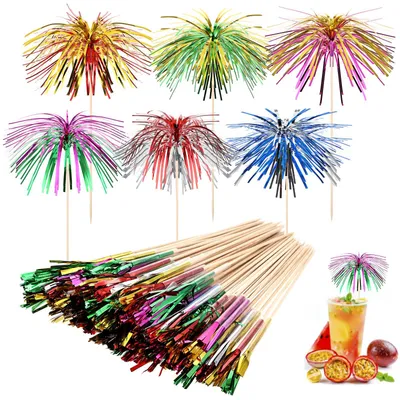 50 Cocktailspieße, 23 cm, mehrfarbig, Feuerwerk-Design, für Partys