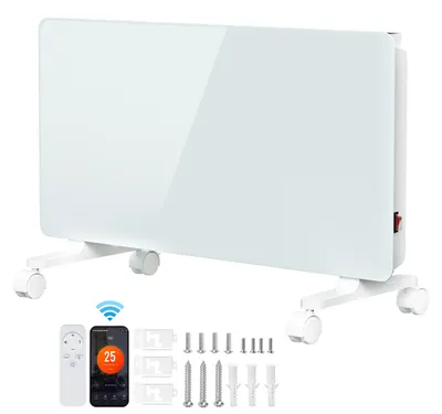 Produktbild von Ikodm Elektroheizung 2000W Weiß Glasheizung mit WiFi App & Fernbedienung, 24h Timer, Thermostat, IP24, Wand- oder Standmontage