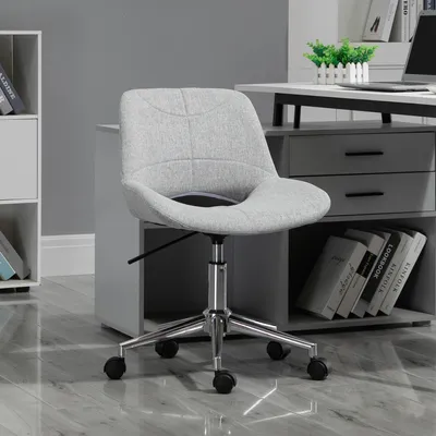Immagine prodotto di okwish sedia da ufficio regolabile in altezza sedia girevole sedia da pranzo/sedia da tavolo con design senza braccioli, sedia reclinabile con design dello schienale, grigio chiaro