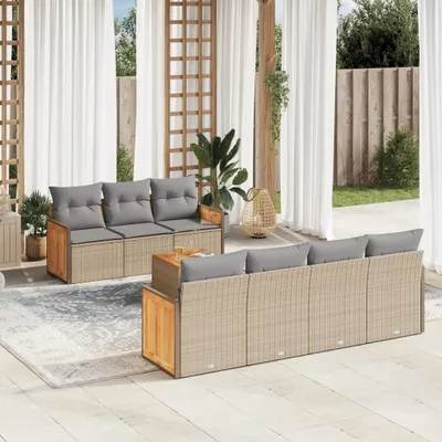 Produktbild von 8-tlg. Garten-Sofagarnitur mit Kissen Beige Poly Rattan 3227487