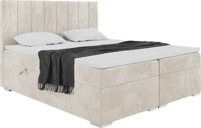 Produktbild von MEBLINI Boxspringbett mit Bettkasten - Gepolstert Doppelbett mit Matratze und Topper - Polsterbett mit Stauraum - Bett mit Kopfteil - Stauraumbett - PURO - 140x200 - H4/Creme Samt