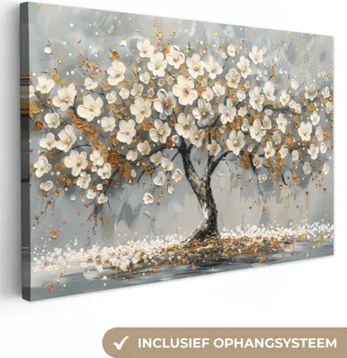 Obrázok produktu pre MuchoWow® - Plátno - Strom - Zlato - Kvety - Abstraktné - Umenie, nástenné umenie, nástenné dekorácie obrazy obývacia izba, 120x80cm