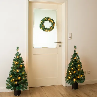 LED Weihnachtskranz - 20 LED und 2er Set Weihnachtsbaum - 30 warmweiße LED - D: 45cm - Innen - grün