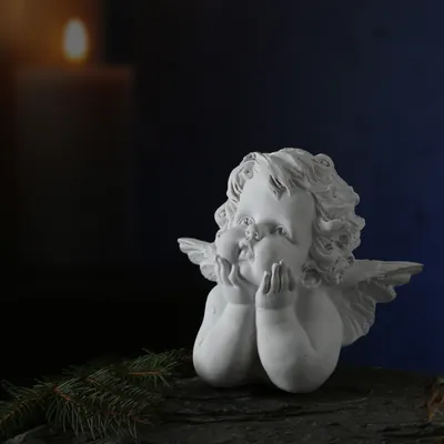 Obrázek produktu pro Anděl zamyšlený - zahradní figurka - dekorace na hrob - 15 x 14 x 10cm - bílá