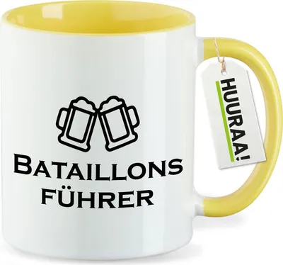 Produktbild von Huuraa Kaffeetasse Bataillonsführer Schützenfest 330ml Gelb Keramik Kaffeebecher Geschenkidee