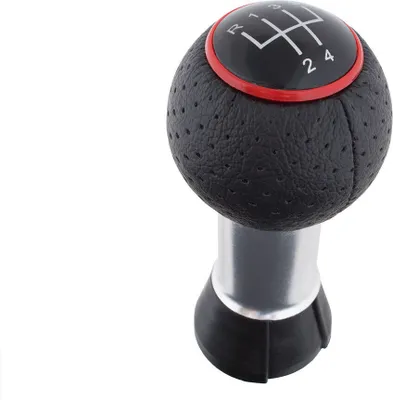 Obrázok produktu pre Radiaca páka hliníková čierna diera kožený krúžok červená 5-stupňová pre VW Audi Seat Škoda