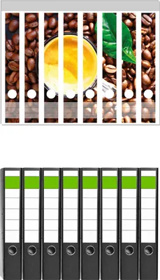 Produktbild von Wallario 8 Stück schmale Ordner inkl. Klebeetiketten mit Motive Kaffee und Bohnen -  Set mit Rückenschildern / Ordnerrücken Stickern