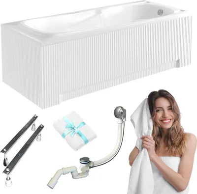 Produktbild von Aqua For You | Badewanne Acryl Besco Majka Nova - 160x70 Cm - Antibakterielle Beschichtung - Syphon Im Set - mit geriffelter Verkleidung