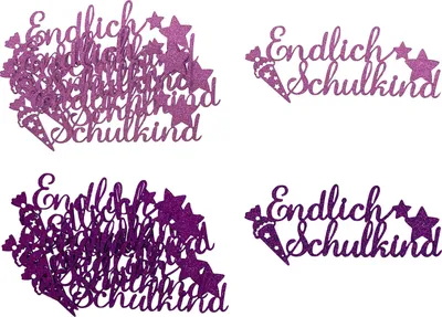 Produktbild von Oblique Unique 12x Endlich Schulkind Konfetti für Schuleinführung Einschulung Schulanfang Streudeko Tischdeko - dunkellila + rosa