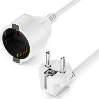 Produktbild von deleyCON 2m Verlängerungskabel Stromkabel Netzkabel Verlängerung Schutzkontakt Stecker Typ F (CEE 7/4) 90° Gewinkelt auf Buchse (CEE 7/3) Berührungsschutz TV PC Computer Beamer - Weiß