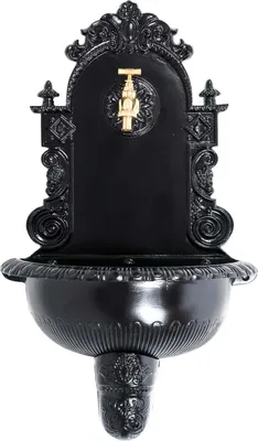 Produktbild von Brunnen Wandbrunnen Aluminium Waschbecken im Nostalgie schwarz Antik-Stil 72cm