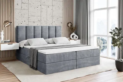 Produktbild von ALTDECOR Boxspringbett mit H3 Matratze und Topper - 160 x 200 cm - BOXI1 - Grau Samt - Polsterbett mit Bettkasten und Lattenrost, Bett mit Stauraum