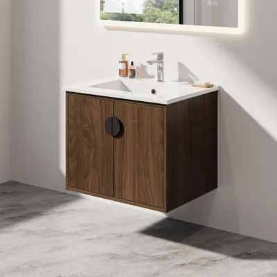 Produktbild von HOROW 60cm Waschtisch inkl. Waschbecken Badmöbel Set 2-teilig Waschbecken mit Unterschrank Waschbeckenunterschrank mit Einsatz-Waschbecken weiß