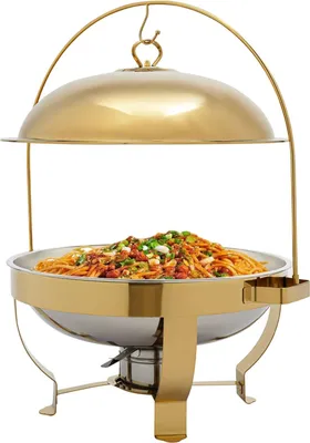 Obrázok produktu pre Bufetový ohrievač jedál – chafing dish – objem 8 litrov – okrúhly – nerezová oceľ – pre hotely a reštaurácie – zlatá farba