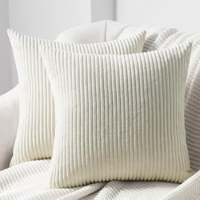 Productafbeelding van Kussensloop, 80x80 cm, koordsatijn, crème, gestreept, set van 2