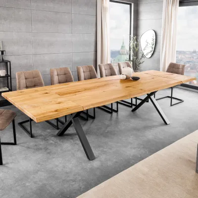 Produktbild von riess-ambiente Esstisch WILD OAK 160-260cm natur schwarz geölte Wildeiche Baumkante X-Gestell 12 Personen