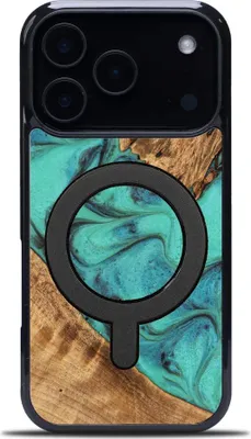 Image de Housse en bois pour iPhone 17 Pro, Bewood Unique Turquoise pour MagSafe