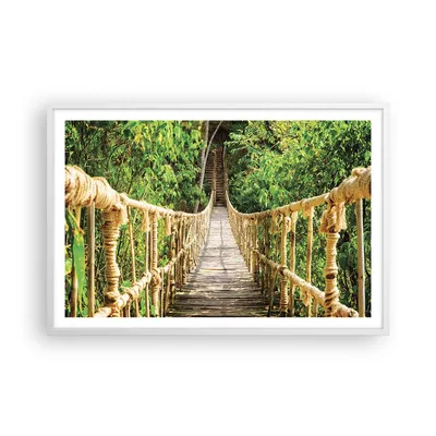 Produktbild von Gerahmtes Poster - Weißer Rahmen - Brücke Seil Dschungel - 91,5x61 cm - Wand Bild - Wanddeko - Wandbilder - Kunstposter - Wandposter - Bilderrahmen - Bilder - Kunstdruck - Wandbild - P2WAA91x61-4319