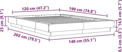 Image de vidaXL Cadre de lit avec LED Chêne Sonoma 120x190 cm Bois composite