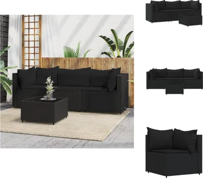Immagine prodotto di vidaXL set salotto da giardino 4 pezzi con cuscini in poly rattan nero - Divani da giardino