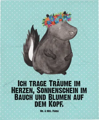 Produktbild von Mr. & Mrs. Panda Babydecke Stinktier Mädchen - Türkis Pastell - Geschenk, Kinderdecke, Raubtier, Wildtier, Schlummerdecke, Erstlingsdecke, Skunk, Namaste, Yoga, Plaid