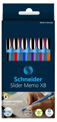 Obrázek produktu pro Schneider Schreibgeräte Slider Memo, Spona, Kuličkové pero, Černá, Modrá, Oranžová, Růžová, Červená, Fialová, 6 kusů, Extra tlustý