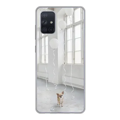 Produktbild von MuchoWow® Handyhülle Schutzhülle Hülle für Samsung Galaxy A51 Hund - Weiß - Luftballon Silikon Softcase Handy Hülle - Schutzabdeckung
