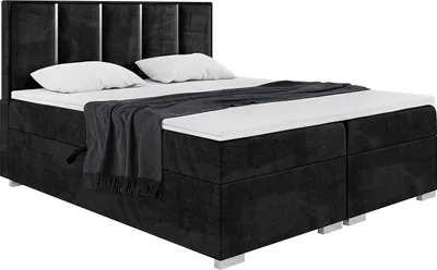 Produktbild von MEBLINI Boxspringbett mit Bettkasten - Gepolstert Doppelbett mit Matratze und Topper - Polsterbett mit Stauraum - Bett mit Kopfteil - Antonio Silver - 180x200 - H4/Schwarz Samt