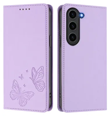 Image de Étui en cuir pour Samsung Galaxy S23, motif papillon en relief, étui portefeuille à rabat avec support, violet clair