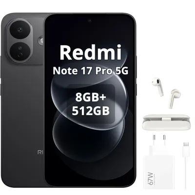 Obrázok produktu pre Xiaomi REDMI Note 17 Pro 5G, smartfón, 8340 mAh, 8 GB RAM / 512 GB úložisko, čierna farba (s nabíjačkou 67 W a Bluetooth slúchadlami), Obrázok generovaný UI