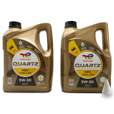 Two identical canisters of Total Quartz Ineo Long Life 5W-30 engine oil are displayed side-by-side against a white background.