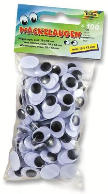 Produktbild von folia 751813 Wackelaugen mit beweglicher Pupille, oval Ø 18x13mm, schwarz/weiß (100er Pack)