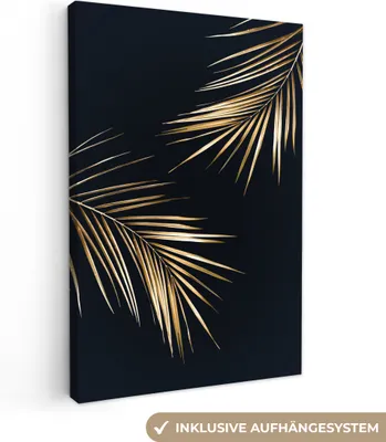 Produktbild von MuchoWow® - Leinwandbilder - Farne - Pflanzen - Gold, Wandbild, Wanddeko Bilder Wohnzimmer, 80x120cm