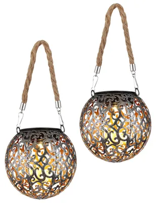 Produktbild von 2x LED Solarleuchte, Metall, Kupfer, Hängeleuchte, H 26 cm