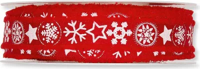 Produktbild von Schleifenband (1m = 0,60EUR) SCHNEESTERNE mit Fransen, rot 18mm, 20m Rolle