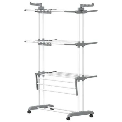Produktbild von SONGMICS Wäscheständer, Standtrockner 4 Ebenen, Flügelwäscheständer, klappbar, rollbar, Sockenhalter, 63,5 x 128 x 173 cm, weiß