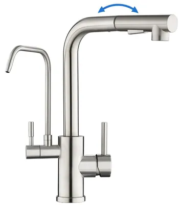 Image de Robinet de cuisine à 3 voies avec filtre, extractible, en acier inoxydable, avec bec en forme de L