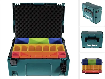 Image de Makita MAKPAC 2 mallette système + insert à boîtes avec boîtes de couleur P-83652 + insert de couvercle mousse