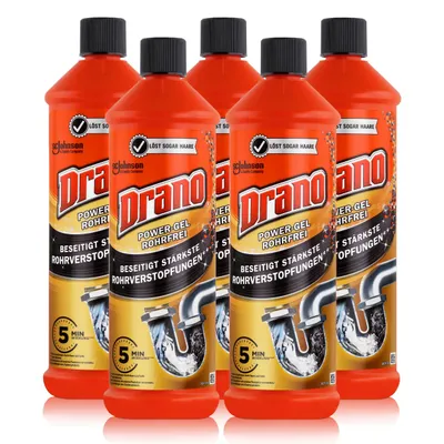 Produktbild von Drano Power-Gel Rohrfrei 1 Liter - Löst sogar Haare (5er Pack)