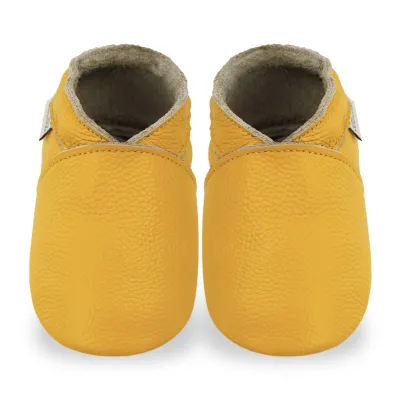 Produktbild von BEMUSE® Baby Krabbelschuhe Echtleder, Lauflernschuhe weich & atmungsaktiv, rutschfeste Ledersohle, Unisex Babyschuhe, Gelb, Größe M (6–12 Monate)