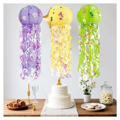 Produktbild von 3 Stück Meerjungfrau Quallenlaterne, Quallen Papierlaternen, Meerjungfrau Laterne Dekoration, für Partys, Einkaufszentrum-Events, Hochzeiten