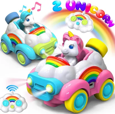 Produktbild von Ferngesteuertes Auto, Einhorn/Dino Spielzeug,2.4Ghz 4WD,USB-Ladefunktion Spielzeug ab 3 Jahre Junge Maedchen,Rosa/Blau,2PCS