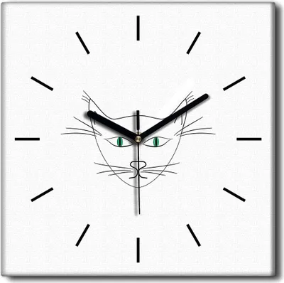 Produktbild von Coloray Uhr auf Leinwand 30x30 cm Wand Uhr Dekoration Wohnzimmer Segeltuch schwarze Hände -Kunstkopfkatze Augen