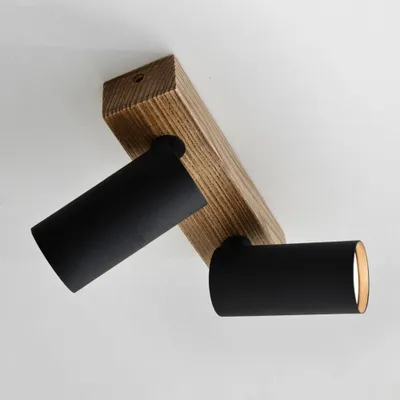 2-flammige Deckenleuchte, schwenkbar, GU10, Schwarz, Holz/Metall