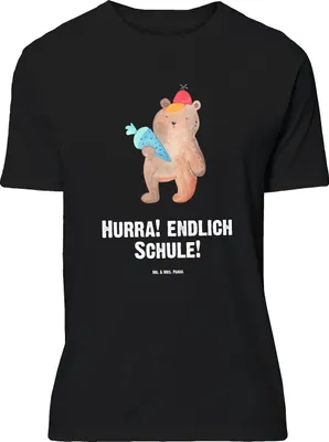 Produktbild von Mr. & Mrs. Panda Größe L T-Shirt Bär Schultüte - Schwarz - Geschenk, Tshirt, Shirt, Erster Schultag, mit Spruch, Grundschule, Schulbeginn, Einschulung, Teddy, Schulanfang