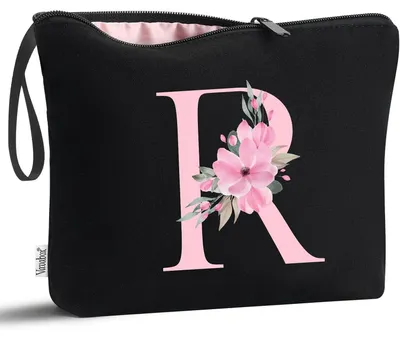 Produktbild von Kosmetiktasche mit personalisiertem Anfangsbuchstaben (R) Schwarz Baumwolle