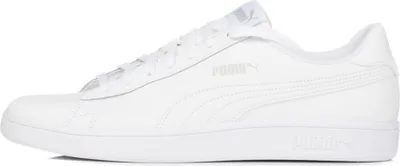 A side view of a white Puma Smash V2 L sneaker against a white background.